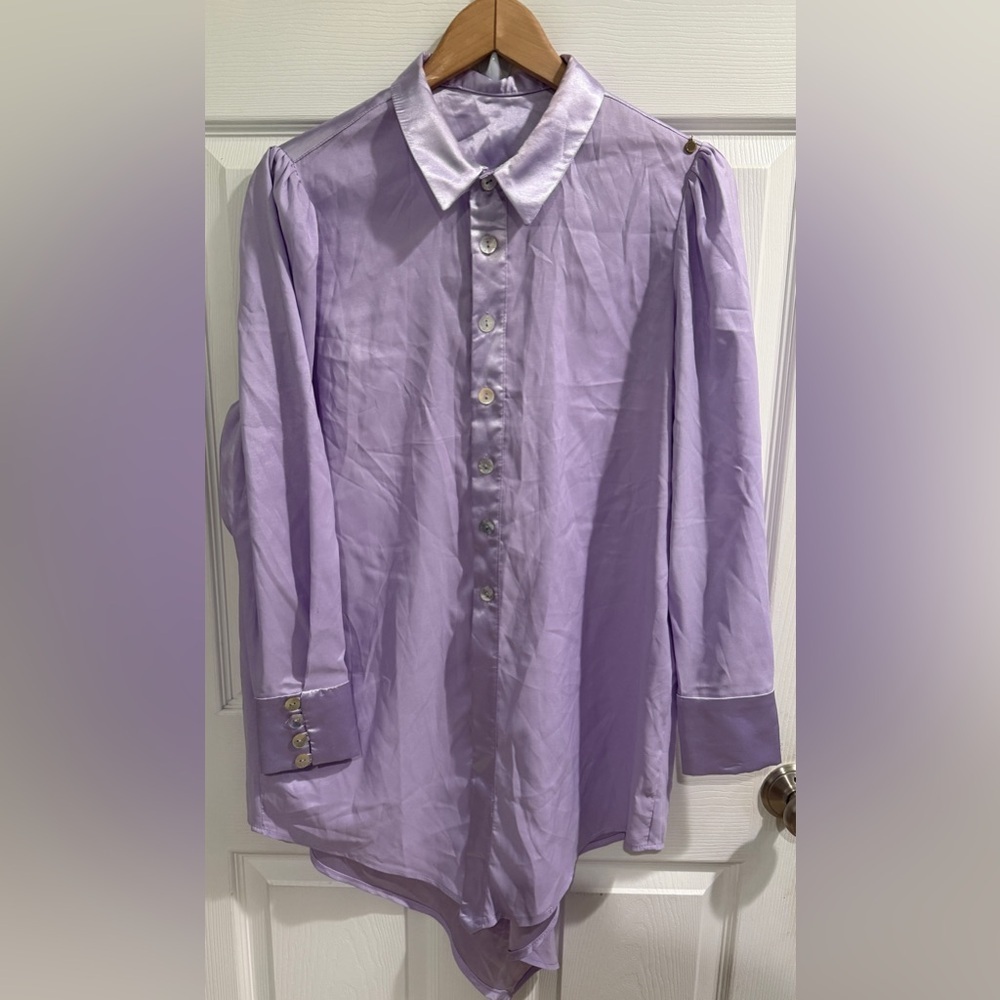 French Coquette girl satin shirt or mini dress Lavender Button-Up